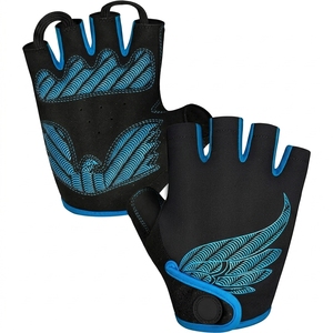 Gants de cyclisme mi-doigts antidérapants noirs et bleus avec design aile, en polyester, fermeture auto-agrippante, unisexe, pour l'extérieur, usage estival - Product Image 1