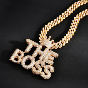 Collier pendentif BOSS Iced Out avec design couronne en diamant Moissanite et chaîne cubaine dorée, bijoux de luxe pour rappeurs - Product Image 1