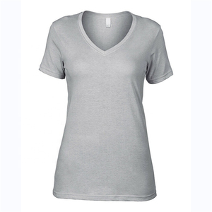 T-shirts en gros pour femmes, col en V profond, unis, sans marque, de haute qualité, 100 % coton, pour impression - Product Image 4