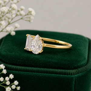 Luxury <b>Emerald</b> & Pear Toi Et Moi Diamond Engagement <b>Ring</b> <b>Silver</b> Two Stone Bridal Promise <b>Ring</b> Fine Jewelry IGI Certified VVS2 - Product Image 3