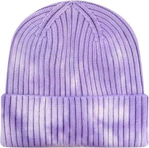Bonnet tricoté 100 % acrylique dégradé tie-dye pour adulte avec broderie, coloré, chaud et doux, modèle 2026 - Product Image 3