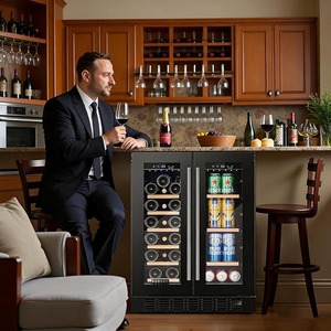 Réfrigérateur à vin et boissons, modèle autoportant. Réfrigérateur à vin double zone en acier inoxydable, à encastrer sous le comptoir, refroidisseur de boissons pour bière, soda - Product Image 2