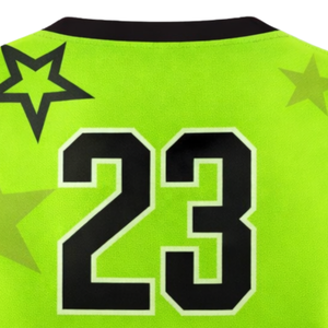 Camiseta de Softbol sin Mangas con Sublimación Completa, Estampado de Estrellas Verde Neón, Cuello en V, Uniforme Personalizado para Equipo con Número en la Espalda - Product Image 6