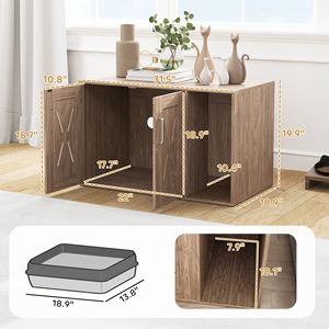 Mobiletto per lettiera per gatti color noce marrone 80x48x51 cm con tavolino laterale e lettiera con tappetino antigraffio per accessori bagno gatto - Product Image 2