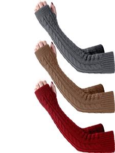 Mangas de punto con diseño de cable, 3 pares, gris, beige, rojo, unisex, para adultos, sin costuras, de acrílico, calentadores de brazos para ciclismo - Product Image 2