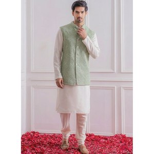 Pista Green Jacket Heavy Embroidery White Silk Material Sequence Work <b>Kurta</b> Indian Traditional Wear Lehenga Model Number Lehenga - Product Image 4
