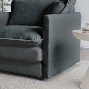 Poltrona da Lettura Comoda in Tessuto Ciniglia Grigio, Divano Singolo Profondo con 1 Cuscino Decorativo per Soggiorno - Product Image 6