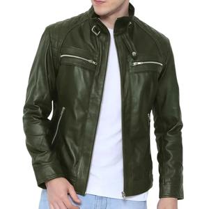 Veste en cuir classique pour homme, style motard, col montant, logo personnalisé imprimé sur le devant, style premium pour tous les jours, élégante pour un usage quotidien - Product Image 1