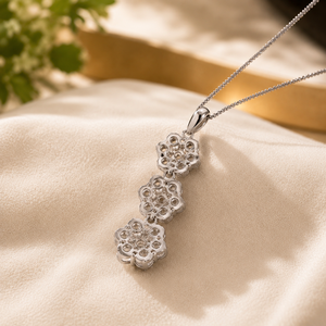 925 Sterling Silver Iced Out Moissanite 3 Flowers Design <b>Pendant</b> Necklace Round Brilliant Cut Trendy Women Jewelry - Product Image 5