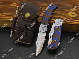 Cuchillo de Bolsillo Plegable Multiusos de Acero de Damasco y Cobre, Personalizable OEM/ODM, Afilado como una Navaja, con Hoja de Punta Clip, para Uso Diario (EDC) - Product Image 2