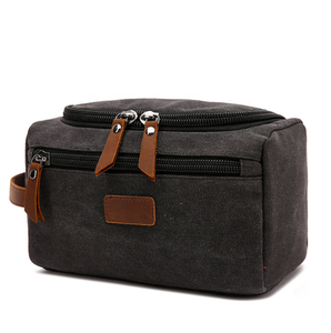 Custom Wholesale Black <b>Shaving</b> Dopp <b>Kit</b> Vintage Luxury Leather Canvas Pouch Men Travel Cosmetic Bag. - Product Image 6