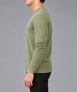 Men's <b>Olive</b> <b>Green</b> Long Sleeve Waffle Knit Henley <b>Shirt</b> Solid O Neck Casual Tee 100% Cotton Premium Quality Men <b>T</b> <b>Shirt</b> - Product Image 3