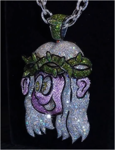 จี้เงินแท้ 925 รูปหน้าการ์ตูนประดับเพชรโมอิสซาไนต์ทรงมงกุฎสีเขียว สไตล์ฮิปฮอป สำหรับทุกเพศ - Product Image 3