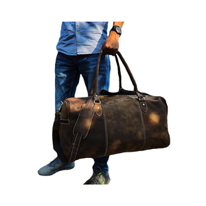 Sac de voyage week-end en cuir véritable, bandoulière réglable, doublure en polyester imperméable, fermeture éclair robuste, idéal pour la salle de sport - Product Image 5