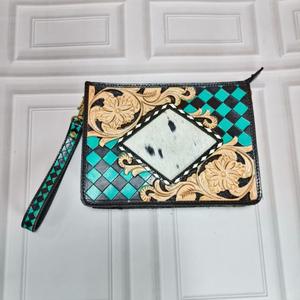 Bolso Bandolera de Cuero Genuino con Patrón de Letras, Grabado Floral, Cierre de Cremallera, Antirrobo, Impermeable, Estilo Vintage, para Uso Diario - Product Image 2