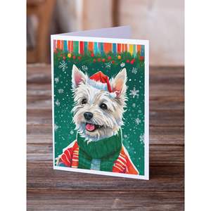 Whimsical Westie Christmas Tarjetas de felicitación Paquete de 8 tarjetas de nota de tamaño A7 en blanco 5x7 con sobres - Product Image 2