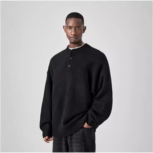 Men's Stylish Winter <b>Henley</b> Pullover Sweater <b>Long</b> <b>Sleeve</b> Knitted Button Neck Soft Warm Casual Knitwear Custom Logo Wholesale - Product Image 2