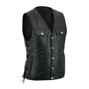 High Street Men's Genuine Leather <b>Vests</b> Handmade Distressed Windproof Breathable Reversible Casual OEM Winter Eco-Friendly - Product Image 1