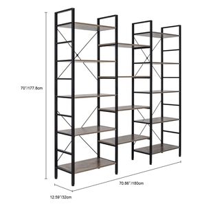 "French Vintage Industrial 5 Shelf <b>Wood</b> Metal <b>Bookcase</b> Triple Wide Open Bookshelf Large Etagere Furniture" - Product Image 6