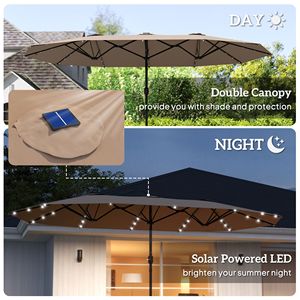 14,4 piedi Ombrellone da Giardino Bifacciale con Luci Solari LED, Ombrellone da Patio Color Kaki con Base Inclusa - Product Image 4