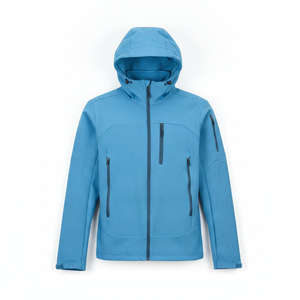 Veste polaire à capuche bleue pour homme, fermeture éclair, coupe-vent décontractée, idéale pour l'automne - Product Image 1