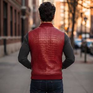 Gilet de motard en cuir véritable pour homme, gilet en cuir gaufré crocodile, Lederweste für Herren - Product Image 2