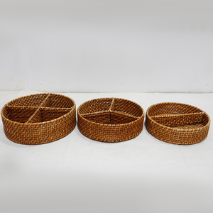 Natural Rattan Round Divided Serving <b>Tray</b> Eco-friendly Handwoven Snack Organizer - Product Image 1