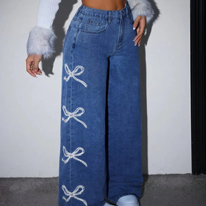Jeans décontractés pour femmes, taille haute, coupe droite, respirants, séchage rapide, grande taille, qualité supérieure, vente en gros OEM sur mesure - Product Image 2