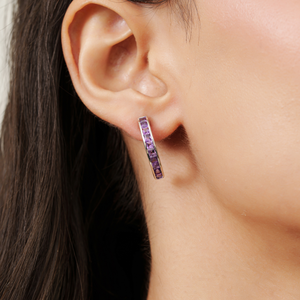 Boucles d'oreilles en forme de C en argent sterling 925 avec pierre précieuse améthyste véritable à 100 % de taille princesse pour les bijoux quotidiens des femmes - Product Image 2