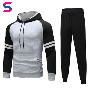 Men's Color Blocking Hooded Tracksuit <b>Set</b> Casual Autumn Wear Full Sleeve Drawstring Sweatshirt And Pants Polyester Cotton - Product Image 5