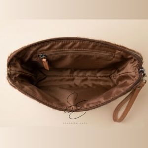 Western Genuine Leather Tooled Cowhide <b>Wristlet</b> Clutch Wallet Floral Embossed Handmade Hair On Zipper Pouch for Women - Product Image 6