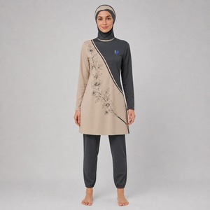 Ensemble Burkini Modeste Femme Décontracté Couvrant Entièrement Haut à Manches Longues Legging de Bain Hijab Séchage Rapide Écologique Spandex/Polyester Uni - Product Image 1