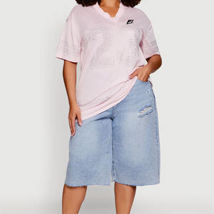 เสื้อเจอร์ซีย์อเมริกันฟุตบอลสีชมพูสุดฮิต ประดับด้วยคริสตัลขนาดใหญ่ ทรงโอเวอร์ไซส์ คอวี ระบายอากาศได้ดี ผลิตจากผ้าตาข่าย โพลีเอสเตอร์ 100% รับผลิตแบบ OEM ขายส่ง - Product Image 4