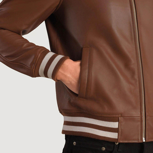 Best Seller Factory-Made Walton Brown Varsity <b>Jacket</b> High Quality Real <b>Sheepskin</b> Leather Stand Collar Eco-Friendly Windproof - Product Image 5
