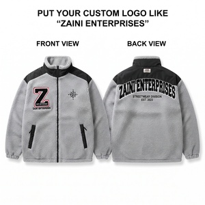 เสื้อแจ็คเก็ตขนแกะพรีเมียม 240 กรัม ปักโลโก้แบบกำหนดเอง แต่งผ้าแอพพลิเค สีเทา-ดำ ตัดต่อผ้าแบบคอนทราสต์ อุ่นสบาย ซิปหน้า สตรีทแวร์ กันน้ำ สำหรับผู้ชาย - Product Image 1