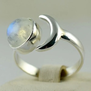 Rainbow Moonstone <b>Ring</b> 925 Sterling <b>Silver</b> Handmade <b>Statement</b> Promise <b>Ring</b> for Women Boho Round June Birthstone Jewelry - Product Image 1