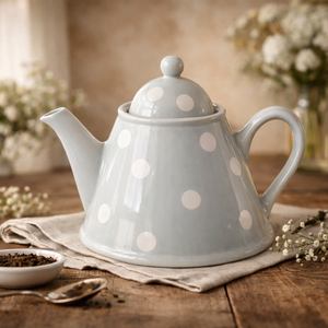 Elegante tetera con diseño de lunares, boquilla de vertido suave, mango de agarre cómodo, cuerpo que retiene el calor, perfecta para servir té con elegancia. - Product Image 1