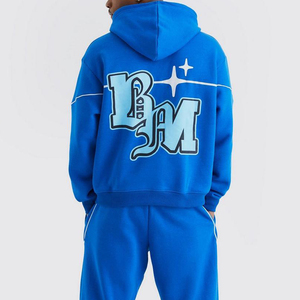 Conjunto de Sudadera con Capucha Azul Marino para Hombre, Corte Holgado, Forro Polar, Estampado de Letras, Chándal Informal con Bolsillo, Ropa de Otoño - Product Image 2