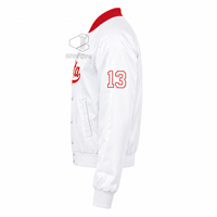 Delta |   Sigma |   Veste universitaire en satin contrastant rouge et blanc pour femmes de la sororité Theta, avec boutons-pression sur le devant, col et poignets en tricot côtelé, vêtement d'extérieur