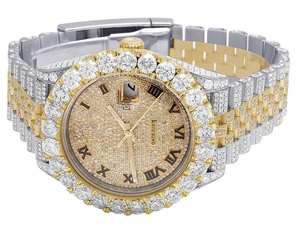 BOJ R.O.L.E.X.14 Montre de luxe à chiffres romains VVS Moissanite, mouvement japonais à quartz analogique 41MM, en acier, fermoir caché, style Iced Hip - Product Image 4