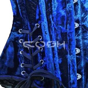 Corset en velours bleu avec baleines en acier et lacets latéraux pour robes de soirée et de mariage - Product Image 3