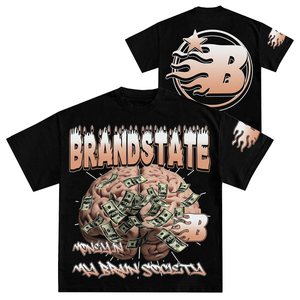 T-shirt noir à manches courtes pour homme avec imprimé Brain Money, streetwear, col rond, coupe classique, jersey décontracté pour homme - Product Image 1