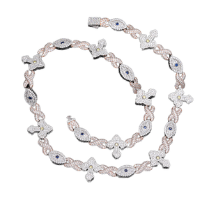 Cadena cubana de eslabones infinitos de plata de ley 925 con diamante de moissanita, diseño de ojo turco y cruz, joyería de hip hop de moda - Product Image 3