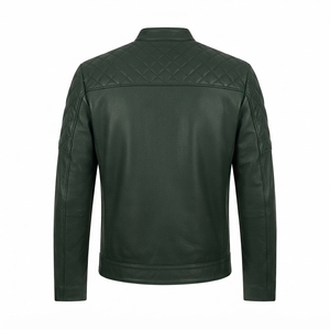<b>Men's</b> Green <b>Suede</b> Moto <b>Jacket</b> Stand Collar Zipper Closure Slim Fit Regular Length Autumn Wear - Product Image 3