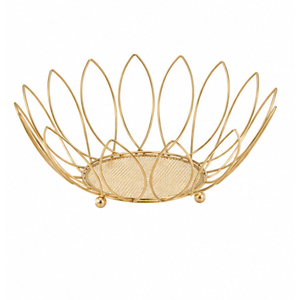 Corbeille à fruits de luxe en fil métallique doré en forme de lotus, bol à fruits en fil métallique, support de rangement et de présentation de légumes pour comptoir de cuisine et salle à manger - Product Image 1