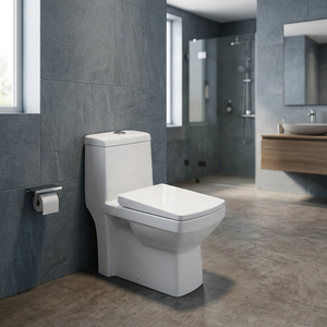 Inodoro de una pieza - Inodoro de cerámica de lujo con sifón de doble descarga, sin borde, para baño moderno - Product Image 3