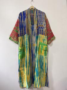 ชุดกิโมโนผ้าไหมส่าหรี ย้อมสีแบบไทได ทำมือ สไตล์วินเทจ โบโฮ สำหรับผู้หญิง - Product Image 2