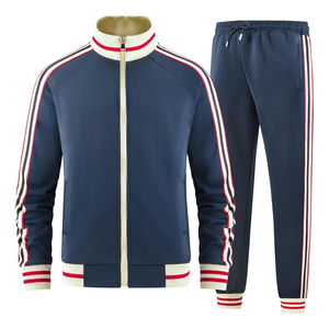2026 Men's <b>Brown</b> Tracksuit Full Sleeve Zipper Closure Stand Collar Sporty <b>Joggers</b> Set Autumn Casual Striped Design Tracksuit - Product Image 2