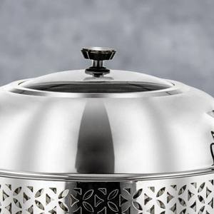 Plat à chafing rond en acier inoxydable avec design découpé au laser, chauffe-plat de buffet avec couvercle en verre et support à combustible pour événements hôteliers et traiteur - Product Image 3