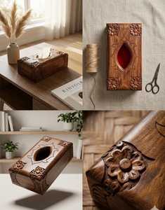 Porte-boîte à mouchoirs en bois artisanal, distributeur de mouchoirs décoratif pour la maison et le bureau - Product Image 5